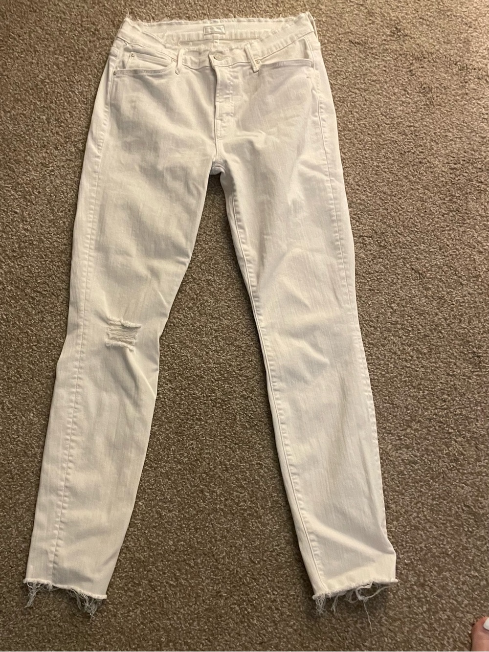 Mothers White Distressed Skinny Jeans